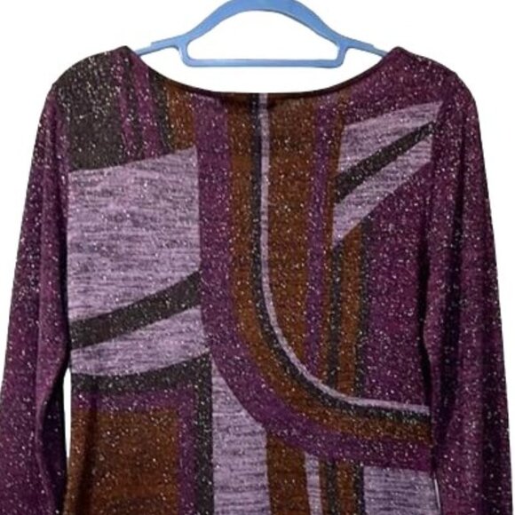 Gorgeous Ruby Cho Beaded Purple Silk Abstract Print Long Sleeve Top - Picture 8 of 9